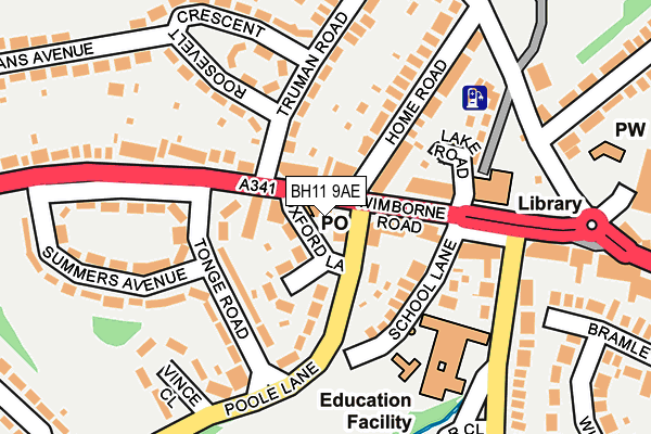 BH11 9AE map - OS OpenMap – Local (Ordnance Survey)