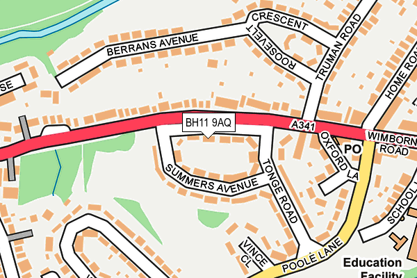 BH11 9AQ map - OS OpenMap – Local (Ordnance Survey)