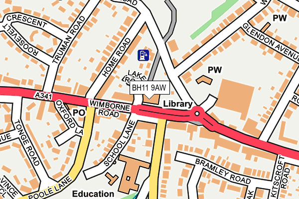 BH11 9AW map - OS OpenMap – Local (Ordnance Survey)