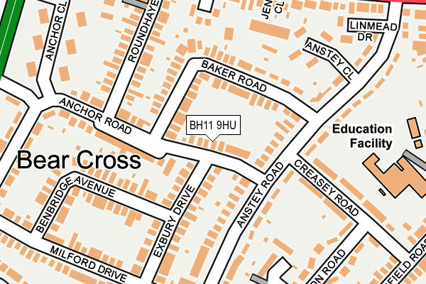 BH11 9HU map - OS OpenMap – Local (Ordnance Survey)