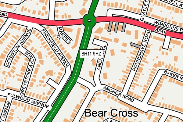 BH11 9HZ map - OS OpenMap – Local (Ordnance Survey)