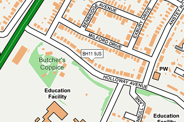 BH11 9JS map - OS OpenMap – Local (Ordnance Survey)