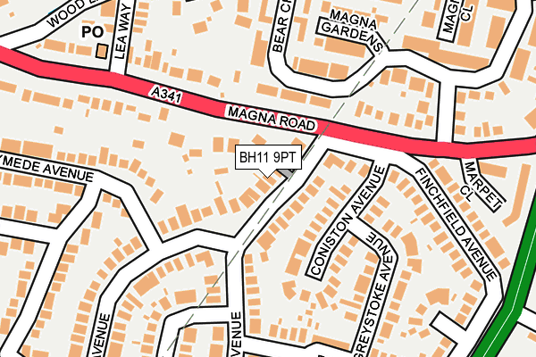 BH11 9PT map - OS OpenMap – Local (Ordnance Survey)