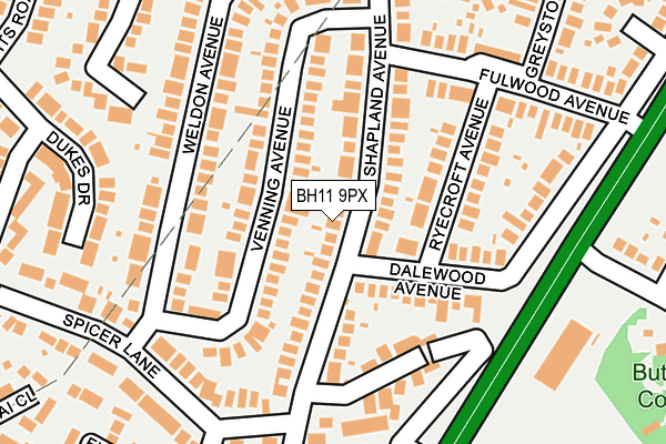 BH11 9PX map - OS OpenMap – Local (Ordnance Survey)