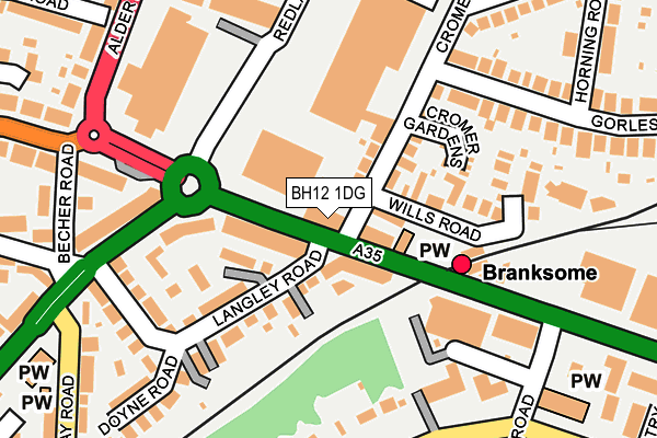 BH12 1DG map - OS OpenMap – Local (Ordnance Survey)