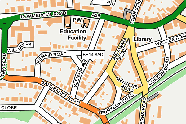 BH14 8AD map - OS OpenMap – Local (Ordnance Survey)