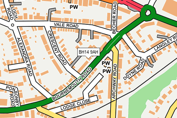 BH14 9AH map - OS OpenMap – Local (Ordnance Survey)