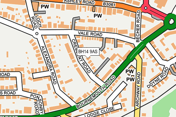 BH14 9AS map - OS OpenMap – Local (Ordnance Survey)