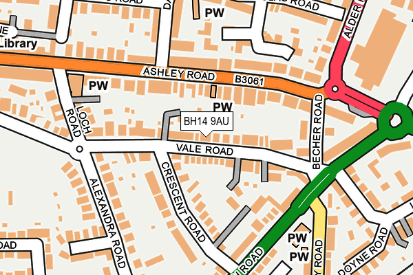 BH14 9AU map - OS OpenMap – Local (Ordnance Survey)