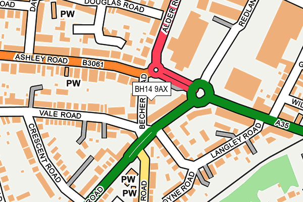 BH14 9AX map - OS OpenMap – Local (Ordnance Survey)