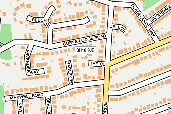 BH18 9JE map - OS OpenMap – Local (Ordnance Survey)