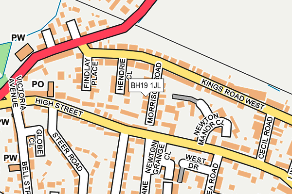 BH19 1JL map - OS OpenMap – Local (Ordnance Survey)