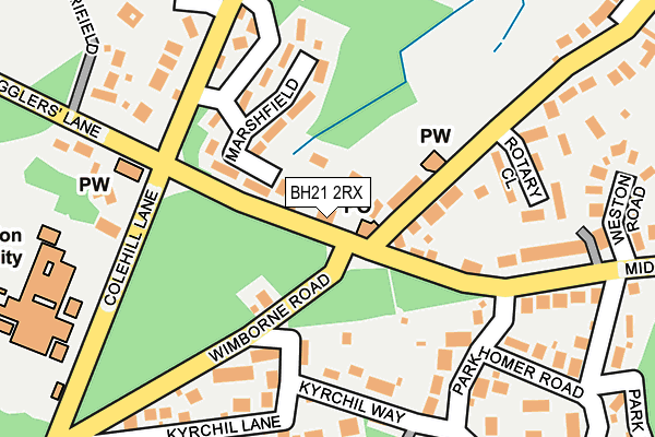 BH21 2RX map - OS OpenMap – Local (Ordnance Survey)
