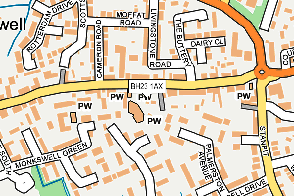 BH23 1AX map - OS OpenMap – Local (Ordnance Survey)