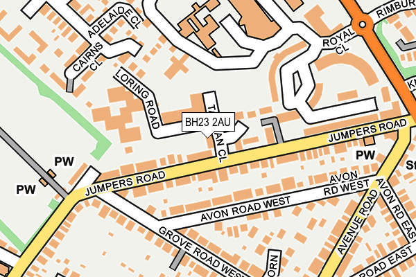 BH23 2AU map - OS OpenMap – Local (Ordnance Survey)