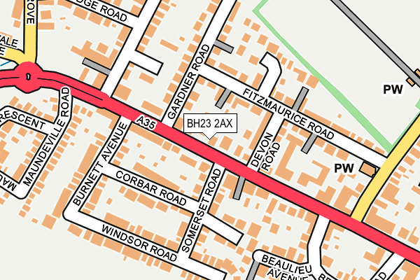 BH23 2AX map - OS OpenMap – Local (Ordnance Survey)