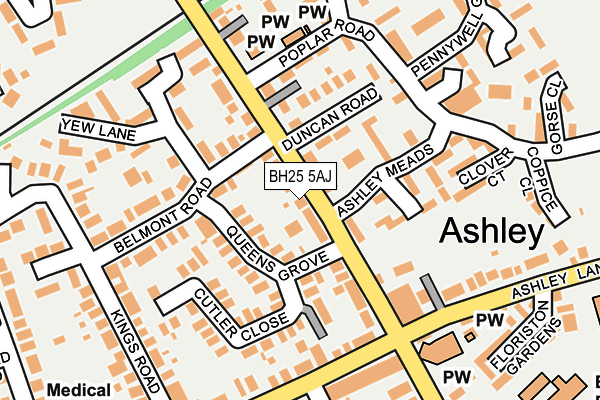 BH25 5AJ map - OS OpenMap – Local (Ordnance Survey)