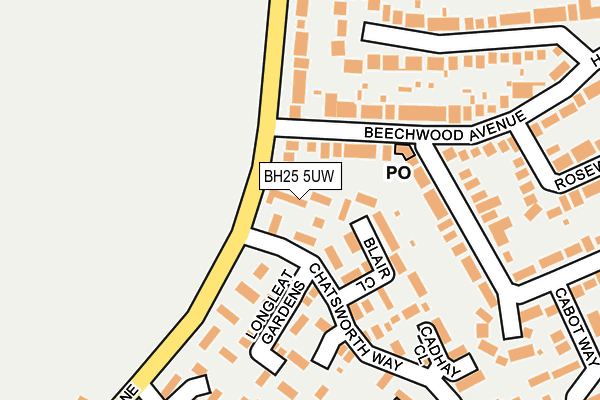 BH25 5UW map - OS OpenMap – Local (Ordnance Survey)