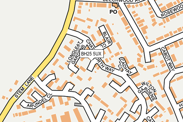 BH25 5UX map - OS OpenMap – Local (Ordnance Survey)