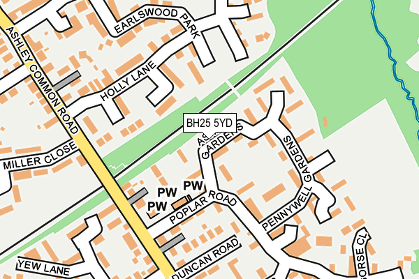 BH25 5YD map - OS OpenMap – Local (Ordnance Survey)