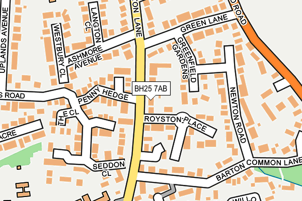 BH25 7AB map - OS OpenMap – Local (Ordnance Survey)