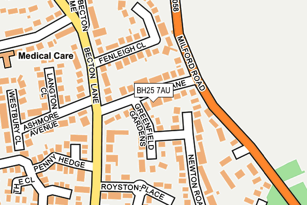 BH25 7AU map - OS OpenMap – Local (Ordnance Survey)