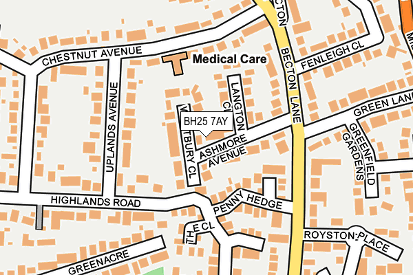 BH25 7AY map - OS OpenMap – Local (Ordnance Survey)