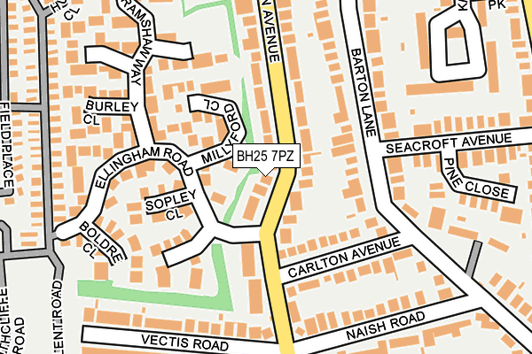 BH25 7PZ map - OS OpenMap – Local (Ordnance Survey)