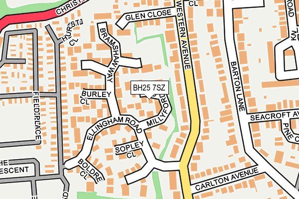 BH25 7SZ map - OS OpenMap – Local (Ordnance Survey)