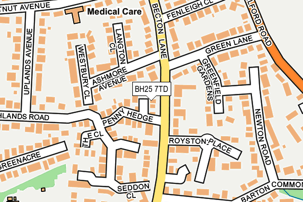 BH25 7TD map - OS OpenMap – Local (Ordnance Survey)