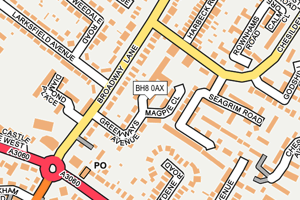 BH8 0AX map - OS OpenMap – Local (Ordnance Survey)