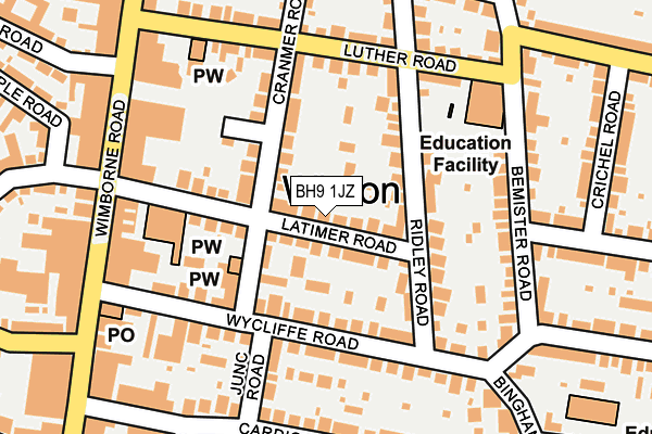 BH9 1JZ map - OS OpenMap – Local (Ordnance Survey)