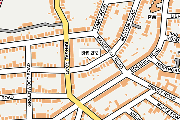 BH9 2PZ map - OS OpenMap – Local (Ordnance Survey)