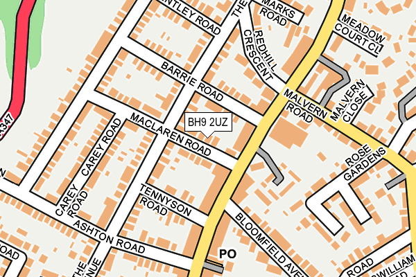 BH9 2UZ map - OS OpenMap – Local (Ordnance Survey)