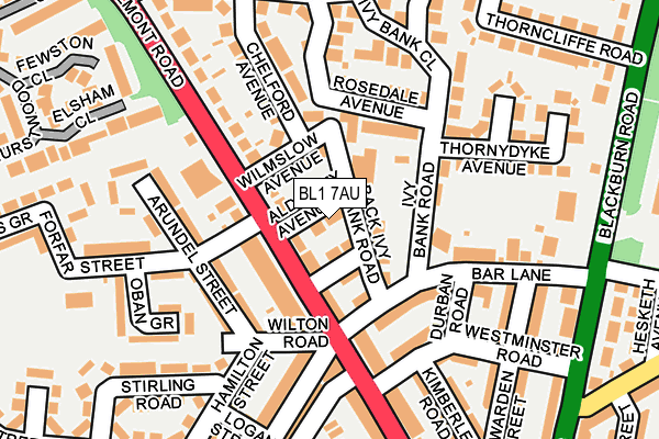 BL1 7AU map - OS OpenMap – Local (Ordnance Survey)