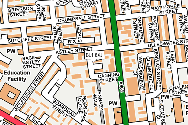 BL1 8XJ map - OS OpenMap – Local (Ordnance Survey)