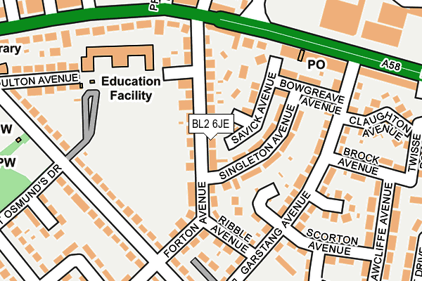 BL2 6JE map - OS OpenMap – Local (Ordnance Survey)