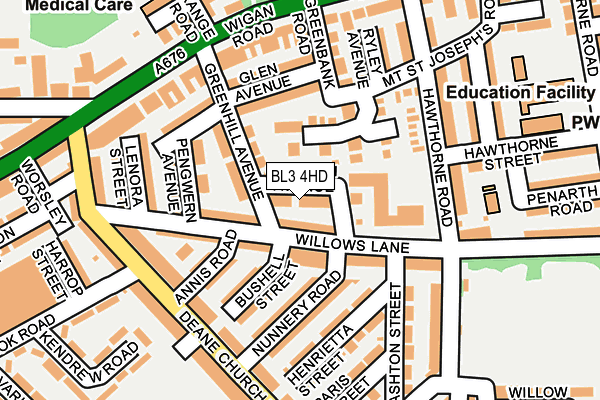 BL3 4HD map - OS OpenMap – Local (Ordnance Survey)