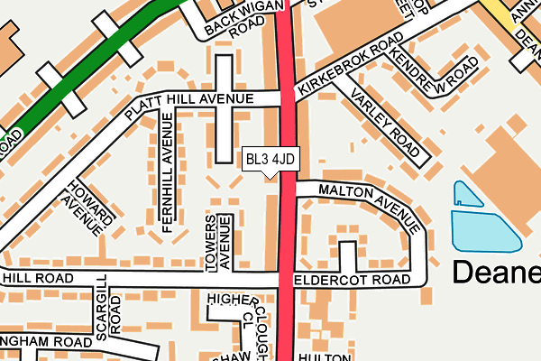 BL3 4JD map - OS OpenMap – Local (Ordnance Survey)