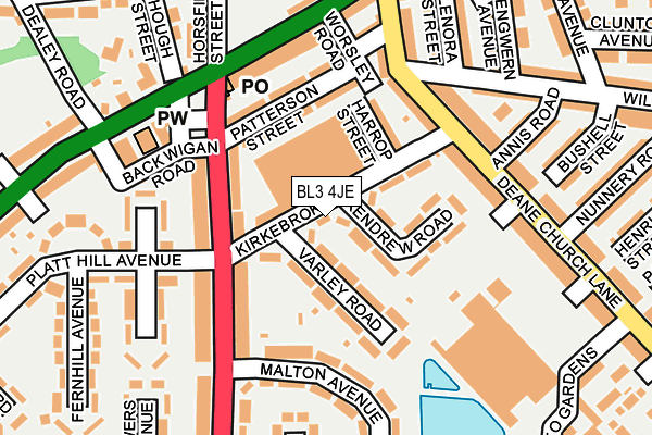 BL3 4JE map - OS OpenMap – Local (Ordnance Survey)