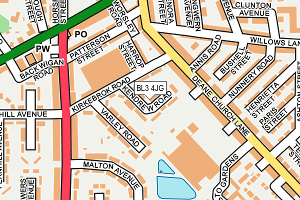 BL3 4JG map - OS OpenMap – Local (Ordnance Survey)
