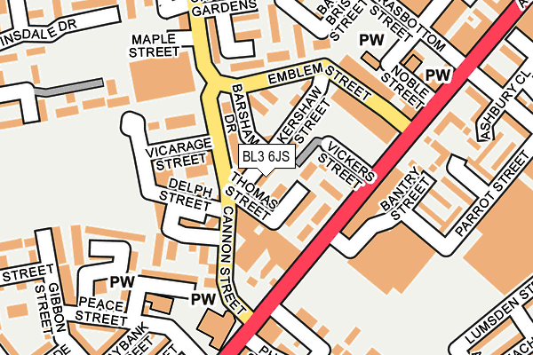 BL3 6JS map - OS OpenMap – Local (Ordnance Survey)