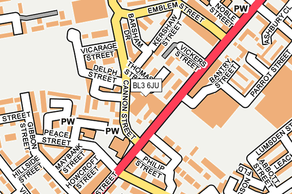 BL3 6JU map - OS OpenMap – Local (Ordnance Survey)