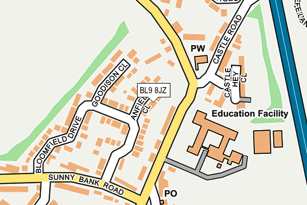 BL9 8JZ map - OS OpenMap – Local (Ordnance Survey)