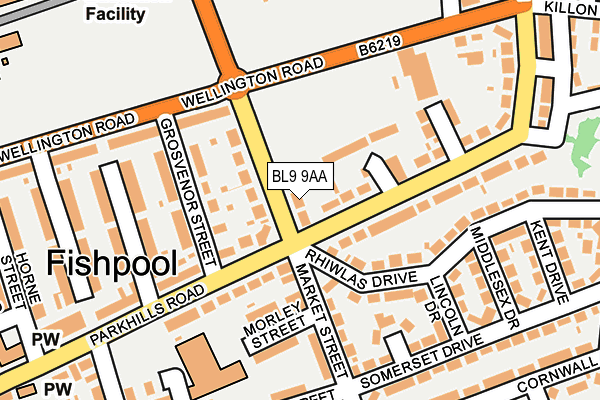BL9 9AA map - OS OpenMap – Local (Ordnance Survey)