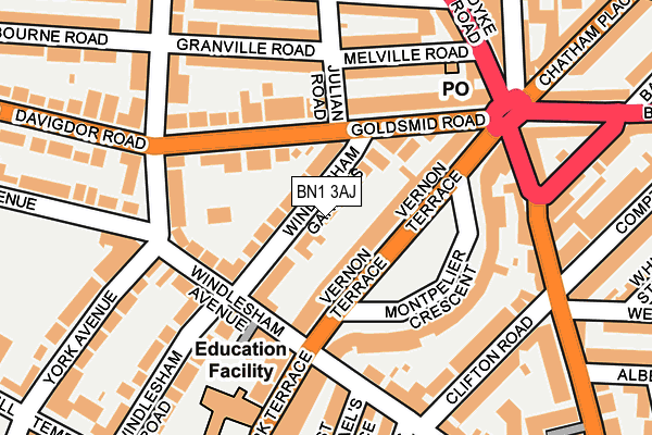BN1 3AJ map - OS OpenMap – Local (Ordnance Survey)