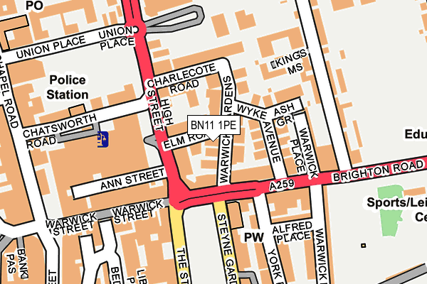 BN11 1PE map - OS OpenMap – Local (Ordnance Survey)