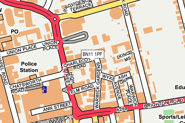 BN11 1PF map - OS OpenMap – Local (Ordnance Survey)