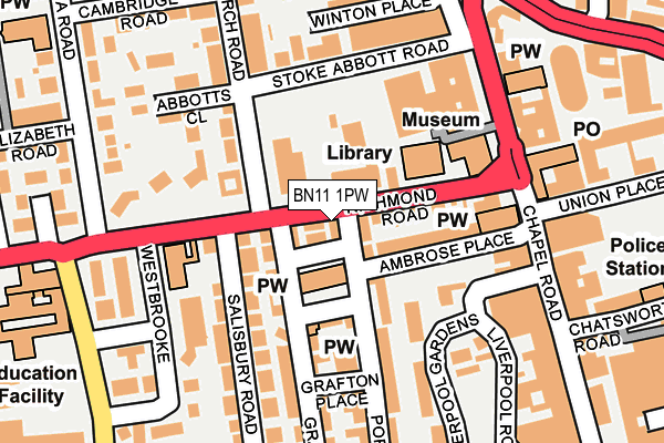 BN11 1PW map - OS OpenMap – Local (Ordnance Survey)