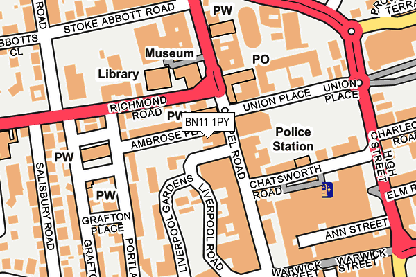 BN11 1PY map - OS OpenMap – Local (Ordnance Survey)